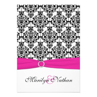 Pink, White, Black Damask Wedding Invitation