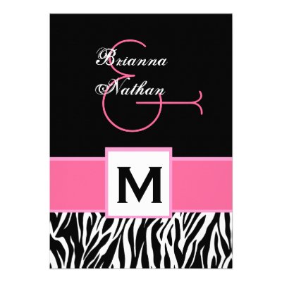Pink White Black Zebra Template Personalized Invitations