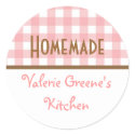 Pink white brown gingham homemade food label seal sticker
