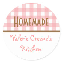 Pink white brown gingham homemade food label seal stickers by FidesDesign Pink white brown gingham homemade food label seal stickers