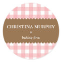 Pink white brown gingham homemade food label seal sticker