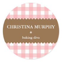Pink white brown gingham homemade food label seal stickers