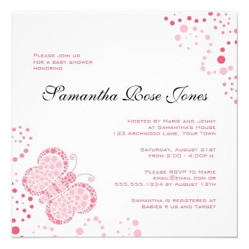 Pink & White Butterfly Elegant Baby Shower Personalized Invitation