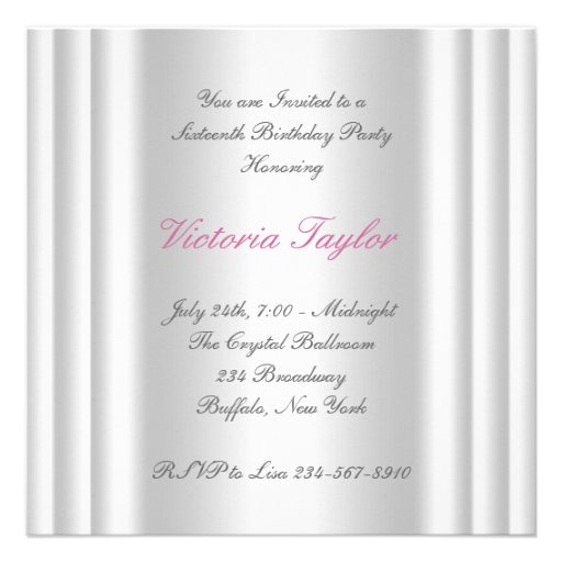 Pink White Cameo Photo Sweet 16 Birthday Party Personalized Announcements
