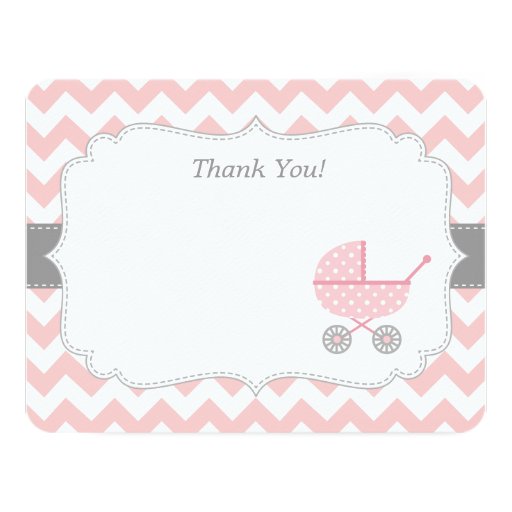Pink White Chevron Stroller Thank You Note Cards Announcements