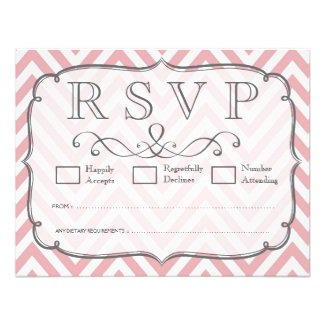 Pink & White Chevron Wedding RSVP Cards