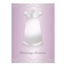 Pink White Christening Gown Girl Christening invitations