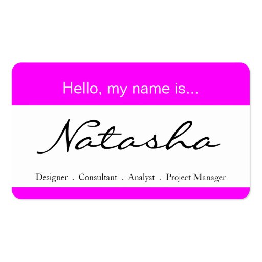 Pink & White Corporate Name Tag - Business Card (front side)