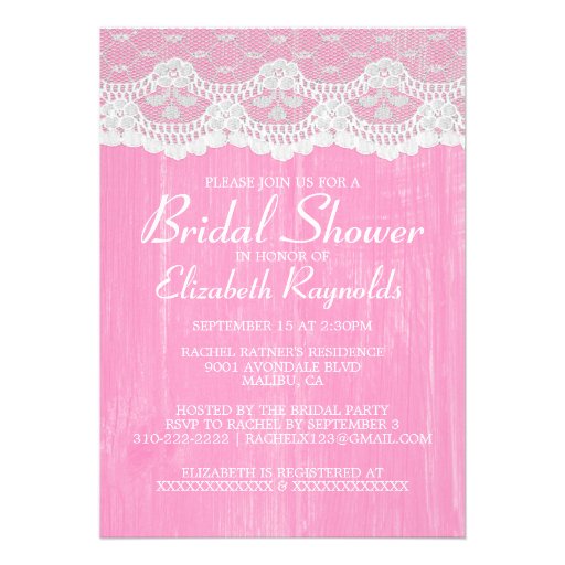Pink White Country Lace Bridal Shower Invitations