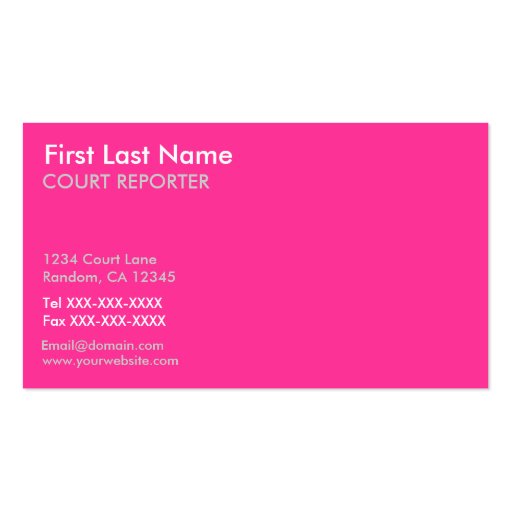 Pink white court reporter custom business cards