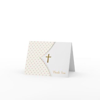 Pink White Cross Girl Christening Thank You Cards card