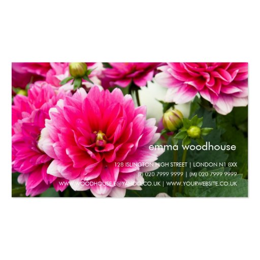 Pink & White Dahlia Business Card (front side)