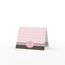Pink & White Damask Folded Photo Thank You Card