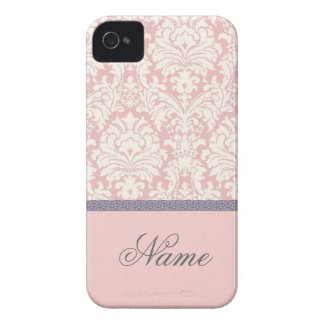 Pink&White Damask iPhone Case with Name casemate_case