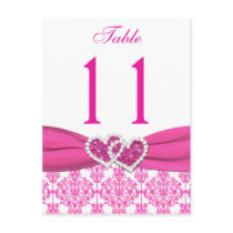Pink, White Damask Joined Hearts Table Number Postcard