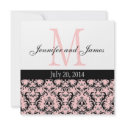 Pink White Damask Monogram Wedding Invitation 3 invitation