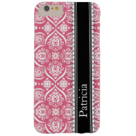 Pink White Damask Pattern Personalized Name Barely There iPhone 6 Plus Case