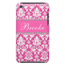 Pink & White Damask Rhinestone Bling Name Case iPod Touch  Cover at Zazzle