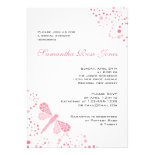 Pink & White Dragonfly Pointillism Bridal Shower Custom Invitation