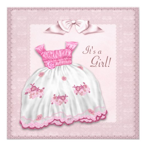 Pink White Dress Pink Baby Girl Shower Personalized Invite