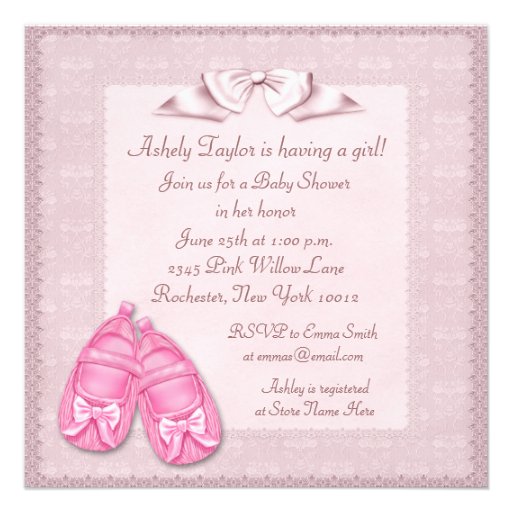 Pink White Dress Pink Baby Girl Shower Personalized Invite