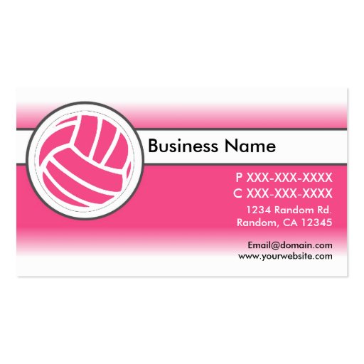 Pink white fade volleyball business cards (front side)