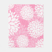Pink and White large print Firework flowers Floral Pattern Fleece Blanket