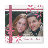 Pink & White Floral Photo Save the Date Magnet magnet