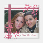 Pink & White Floral Photo Save the Date Magnet