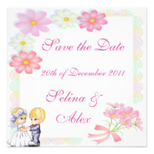 Pink & White Floral Save the Date Personalized Announcement