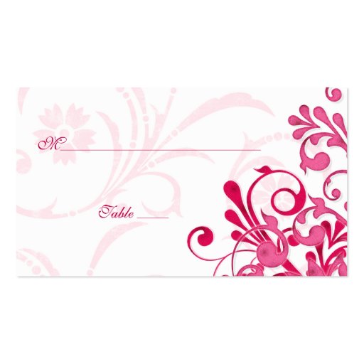 Pink & White Floral Wedding Place or Escort Cards Business Card Template (front side)