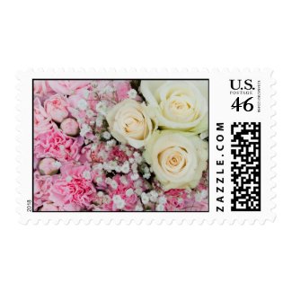 Pink white floral wedding postage stamps