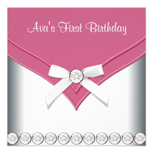 Pink White Girls First Birthday Party Custom Invitations