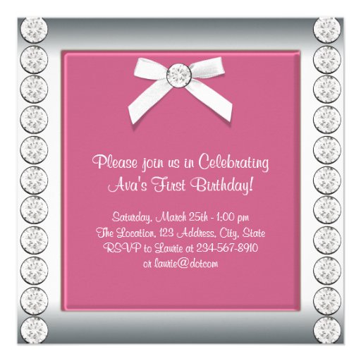 Pink White Girls First Birthday Party Custom Invitations