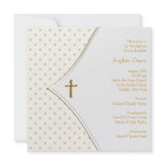 Pink White Gold Cross Baby Girl Christening invitations