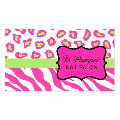 Pink, White & Green Zebra & Cheetah Skin Custom Business Cards (front side)