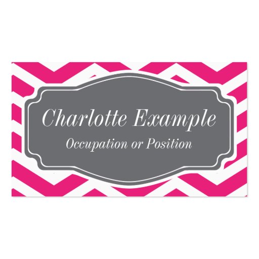 Pink White Grey Chevron Personal Business Card (front side)