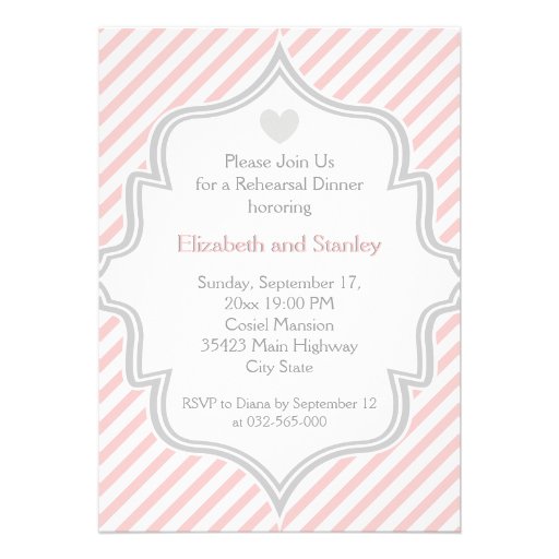 Pink, white, grey stripes wedding Rehearsal Dinner Cards (front side)