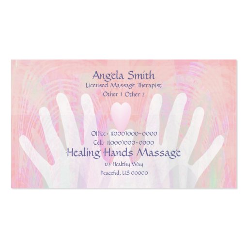 Pink & White Healing Hands Massage Business Card (back side)