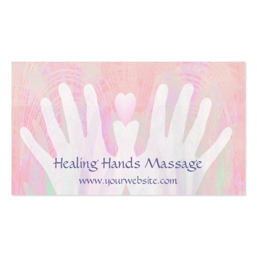 Pink & White Healing Hands Massage Business Card (front side)