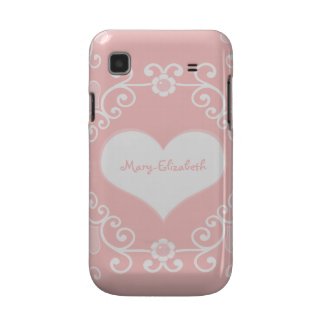 Pink White Heart Damask Name Samsung Galaxy S Case