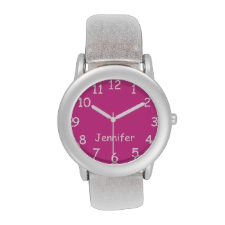 Pink & White Kid's Watch, Silver Glitter Strap