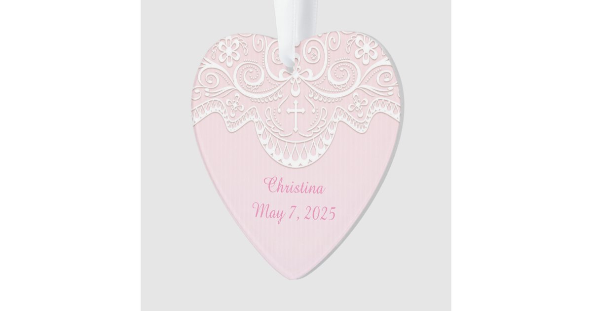 Pink, White Lace, Religious Ornament Zazzle