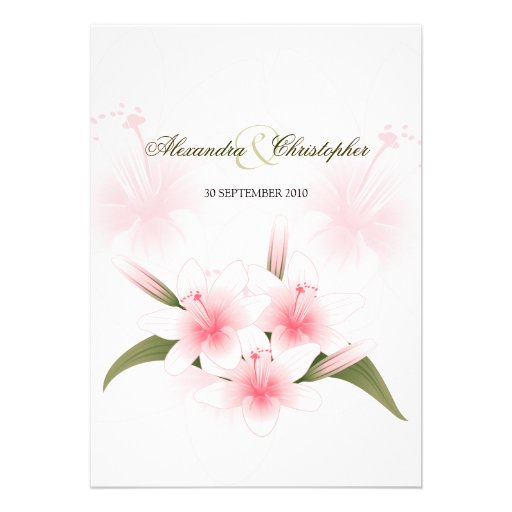 Pink & White Lilies Wedding Announcement