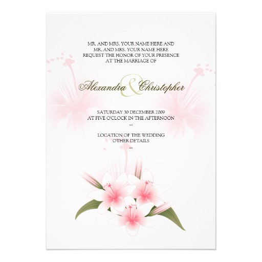 Pink & White Lilies Wedding Announcement