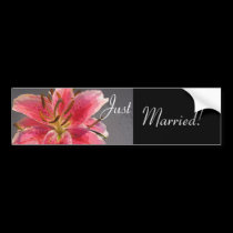 Pink & White Lily Wedding Bumper Sticker bumper stickers by ArtByLindaLou Pink & White Lily Wedding Bumper Sticker bumper stickers