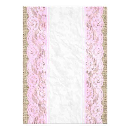 Pink White Linen Burlap Lace Bridal Shower Invites