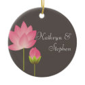 Pink white lotus flower modern gray wedding couple ornament