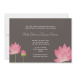 Pink white lotus flowers modern slate gray wedding custom invite