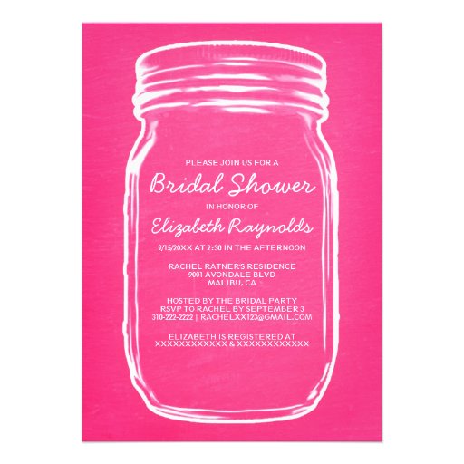 Pink & White Mason Jar Bridal Shower Invitations